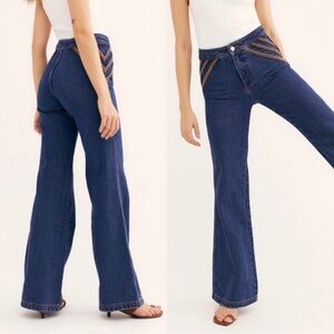 We The Free Over the Rainbow Flare Denim Jeans Size 29 Cotton Boho Hippie